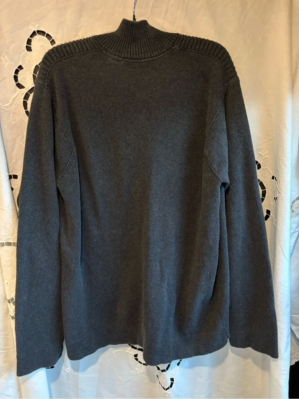 IZOD Mens Large Mock Neck Snap Sweater Charcoal Knit Pullover Casual Golf
